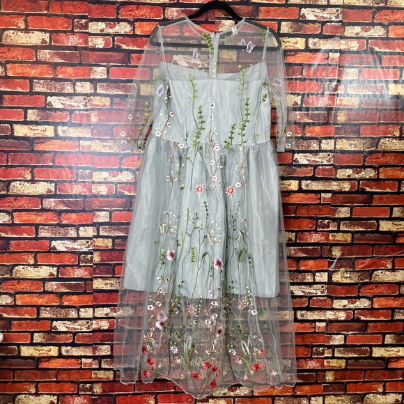 Large ShiLong Fashion Grey Floral Dress - Picture 5 of 6